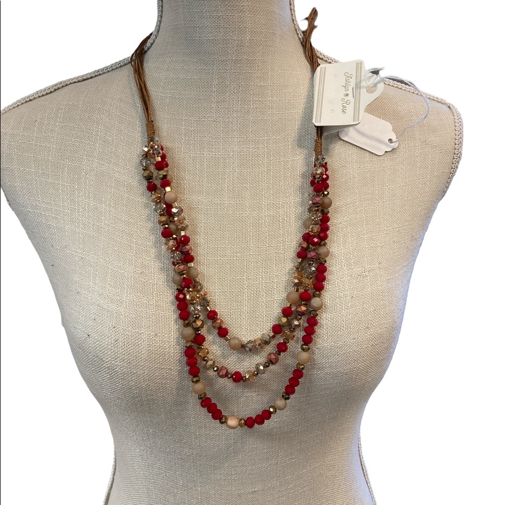 HP! NWT Ashlyn Rose Red & Neutral Boho Beaded Necklace
